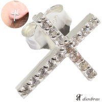 シルバー９２５ クロス 十字架 ホワイト ジルコニア 片方ピアス メンズ レディース ブリリアンカット 多角カッティング シルバー９２５ 極小クロス ジルコニア