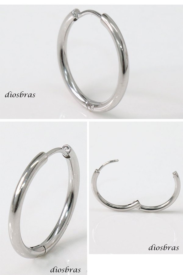 画像4: ステンレス フープピアス シルバー 銀 金属アレルギー対応 光沢 メタル素材 ゴールド 金 シンプル 小さめ フープ ループ リング 輪っか ピアス アクセサリー メンズ レディース 中折れ式 20mm  メール便なら送料無料