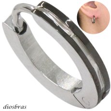 画像1: ステンレス フープピアス ブラック加工 シルバー 金属アレルギー対応 メタル素材 シンプル 小さめ フープ ループ リング 輪っか ピアス メンズ アクセサリー レディース 中折れ式 13mm (1)