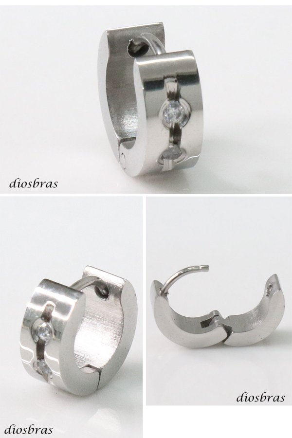 画像2: ステンレス フープピアス ジルコニア シルバー 金属アレルギー対応 メタル素材 シンプル 小さめ フープ ループ リング 輪っか ピアス アクセサリー メンズ レディース 中折れ式 10mm