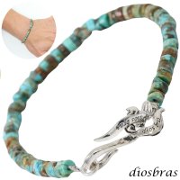 diosbras-ディオブラス ターコイズ 馬蹄 ホースシュー フェザー ブレスレット ブレス メンズ ネイティブ  羽 ターコイズ オニキス シルバー９２５ チェーン さざれ石 メディスンホイール フェザー