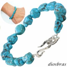 画像1: diosbras-ディオブラス ターコイズ 馬蹄 ホースシュー フェザー ブレスレット ブレス メンズ ネイティブ  羽 ターコイズ オニキス シルバー９２５ チェーン さざれ石 メディスンホイール フェザー (1)