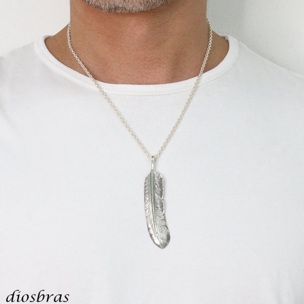 画像3: シルバー925素材 フェザー トップ フェザーネックレス ハンドメイドネックレス インディアンジュエリー ネイティブ シルバー925ペンダント フェザー イーグル  パーツ ネックレス メンズ レディース 特大 深堀り仕上げ