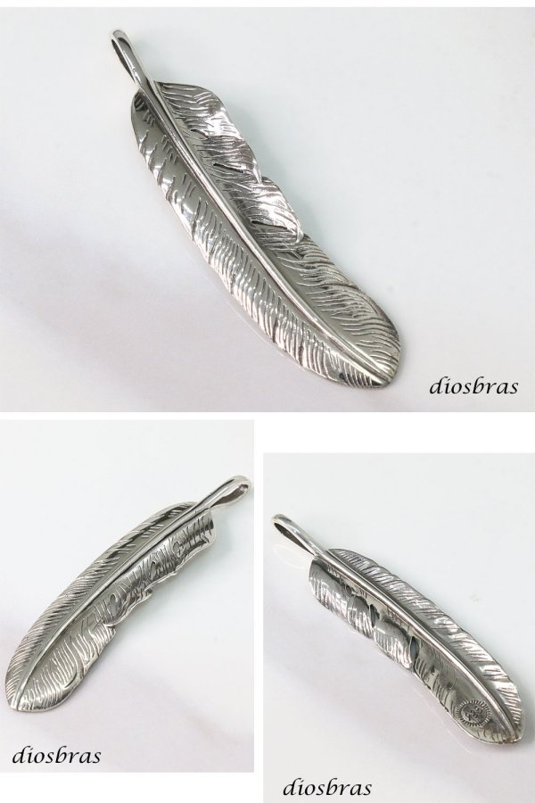 画像2: シルバー925素材 フェザー トップ フェザーネックレス ハンドメイドネックレス インディアンジュエリー ネイティブ シルバー925ペンダント フェザー イーグル  パーツ ネックレス メンズ レディース 特大 深堀り仕上げ