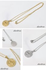 画像4: 羅針盤　ペンダント 航海 クロス  ペンダント ステンレス ゴールド　シルバー トップ  ネックレス メイン ペンダントトップ マリア ネックレス メダイ ステンレスチェーンセット (4)