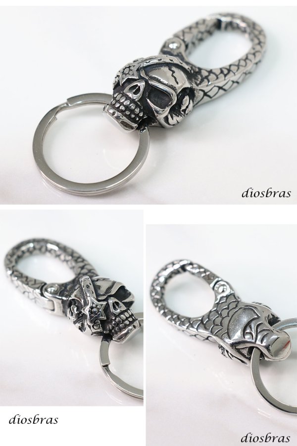 画像2: キーホルダー キーフック キーチェーン  シルバー   スカル ドクロ 骸骨 髑髏  亜鉛合金製 キーホルダー