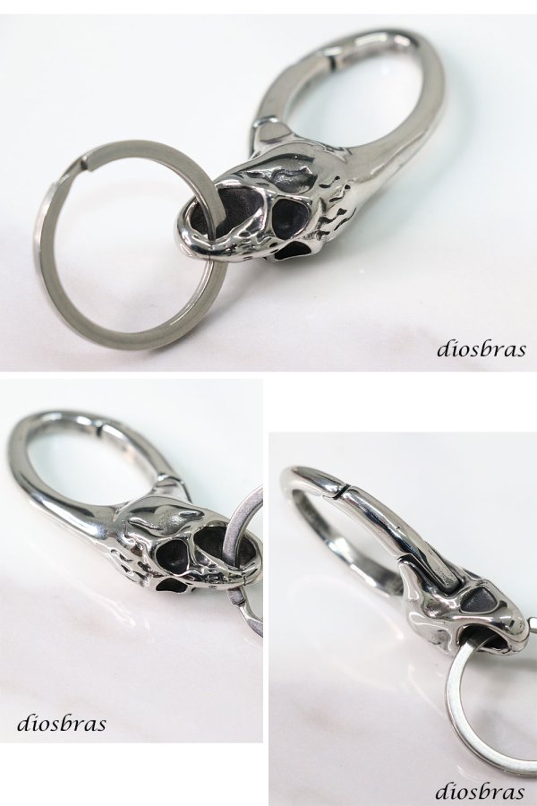 画像2: キーホルダー キーフック キーチェーン  シルバー   スカル ドクロ 骸骨 髑髏  亜鉛合金製 キーホルダー