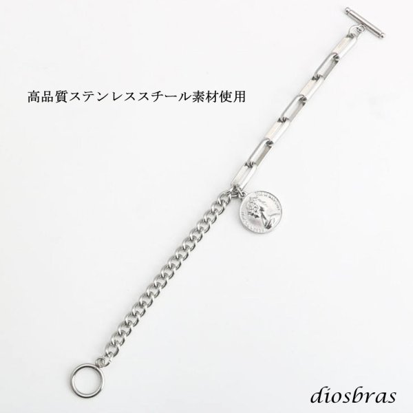 画像4: ブレスレット マンテル ステンレス エリザベスコイン  316L サージカルステンレス プレーン ステンレスブレスレット  シルバーブレスレット ゴールド シルバー 喜平　長あずき　小豆チェーン   メンズ レディース  シルバー　シルバー925