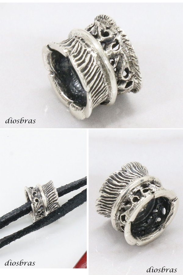 画像2: フェザー アラベスク ビーズ シルバー シルバー925 ビーズ アクセサリー ハンドメイド パーツ イーグル 羽根 フェザー アラベスク トライバル 唐草 縦9.5mm 直径12.5mm 穴径3mm   メール便全国送料無料