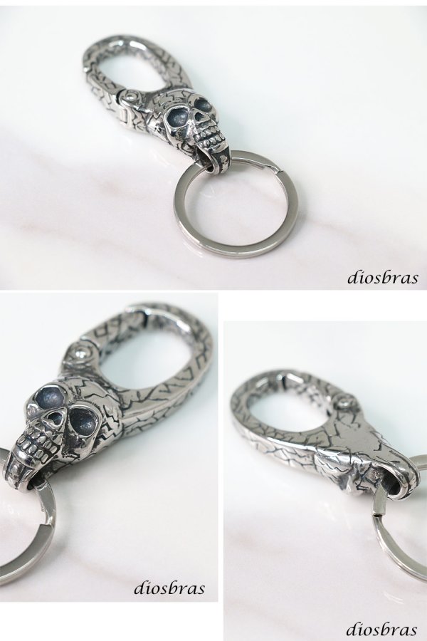 画像2: キーホルダー キーフック キーチェーン  シルバー  スカル ドクロ 骸骨 髑髏   亜鉛合金製 キーホルダー