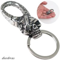 キーホルダー キーフック キーチェーン  シルバー   スカル ドクロ 骸骨 髑髏  亜鉛合金製 キーホルダー