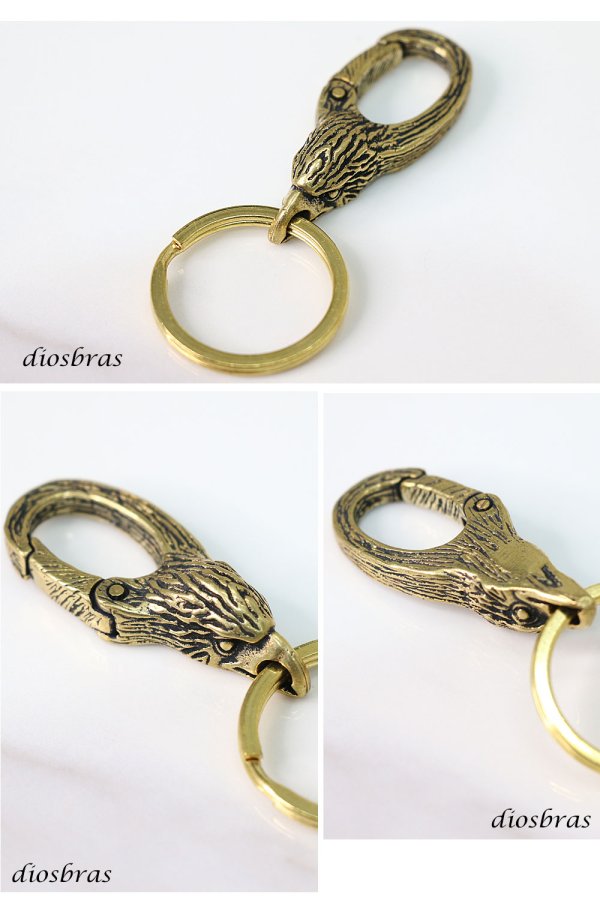 画像2: キーホルダー キーフック キーチェーン ゴールド  イーグル フェザー スカル ドクロ 骸骨 髑髏  真鍮  ブラス  キーホルダー