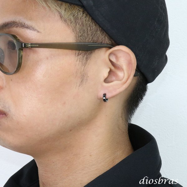 画像3: ステンレス フープピアス ジルコニア ブラック 金属アレルギー対応 メタル素材 シンプル 小さめ フープ  輪っか ピアス アクセサリー メンズ レディース 中折れ式 メール便なら送料無料 10mm