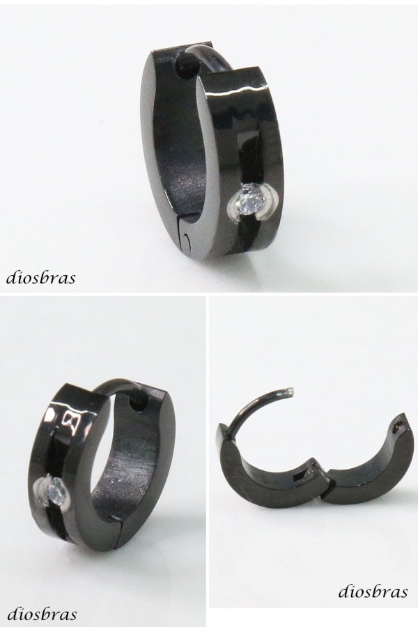 画像2: ステンレス フープピアス ジルコニア ブラック 金属アレルギー対応 メタル素材 シンプル 小さめ フープ  輪っか ピアス アクセサリー メンズ レディース 中折れ式 メール便なら送料無料 10mm