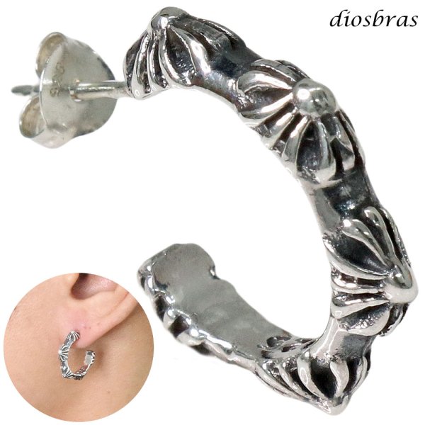 画像1: クロス フープ ピアス シルバー９２５ 十字架 片方ピアス メンズ レディース フープピアス 極小クロス