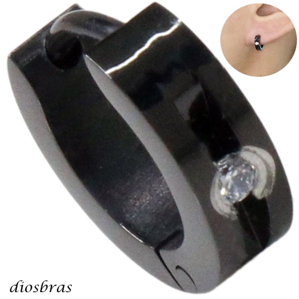 画像1: ステンレス フープピアス ジルコニア ブラック 金属アレルギー対応 メタル素材 シンプル 小さめ フープ  輪っか ピアス アクセサリー メンズ レディース 中折れ式 メール便なら送料無料 10mm