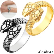 画像1: ステンレス  スネーク 蛇 リング チェーン リング シルバー 金属アレルギー対応 光沢 ゴールド 金 リング アクセサリー メンズ レディース (1)