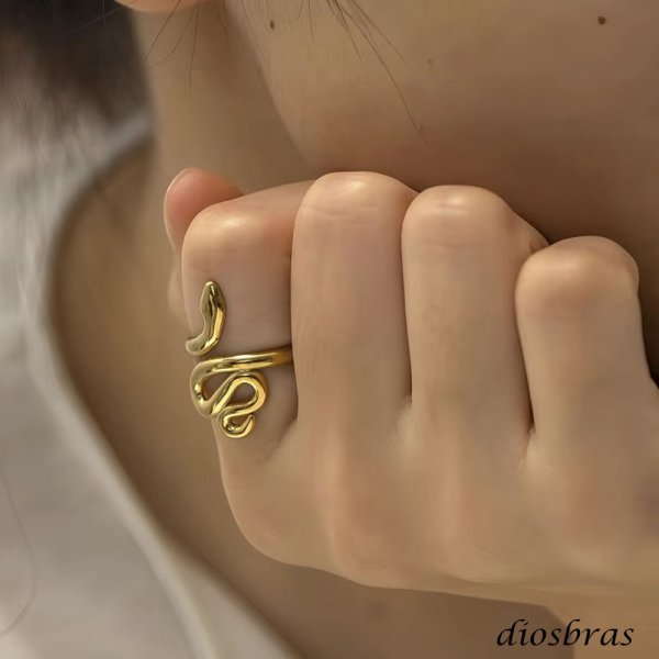 画像2: ステンレス  フリーサイズ スネーク 蛇 リング チェーン リング シルバー 金属アレルギー対応 光沢 ゴールド 金 リング アクセサリー メンズ レディース