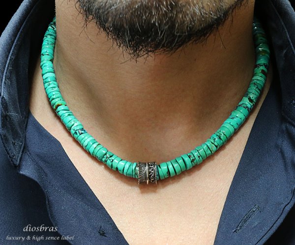 画像4: ネックレス ターコイズ　グリーン ビーズ ネックレス  フェザー ネックレス メンズ ネイティブ  羽 ターコイズ オニキス シルバー９２５ チェーン メディスンホイール フェザーネックレス diosbras-ディオブラス