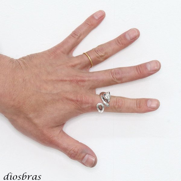 画像3: ネコ　巻き付き 猫　フリーサイズ リング　ジルコニア　シルバー925 シルバーリング  メンズ　レディース  ホワイト シンプル　スターリングシルバー ゴシック 指輪 ring silver925 銀 シルバーアクセサリー 男性 女性 レディース  シンプル ピンキー