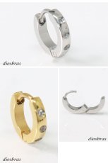 画像4: ステンレス フープピアス  3連ジルコニア シルバー ゴールド 金属アレルギー対応 メタル素材 シンプル 小さめ フープ  輪っか ピアス アクセサリー メンズ レディース 中折れ式 9mm (4)