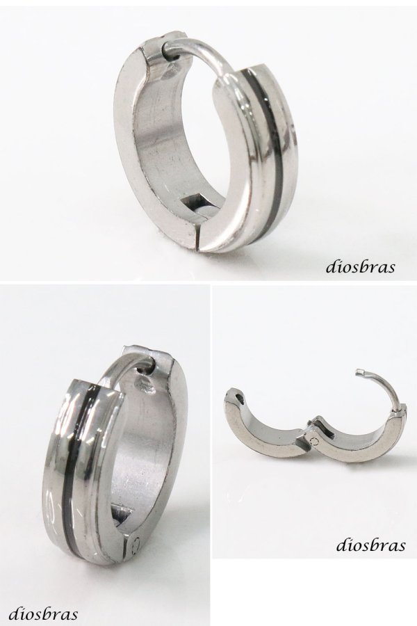 画像2: ステンレス フープピアス ブラック加工 シルバー 金属アレルギー対応 メタル素材 シンプル 小さめ フープ ループ リング 輪っか ピアス メンズ アクセサリー レディース 中折れ式 13mm