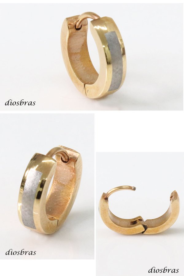 画像2: ステンレス フープピアス シルバー フロスト 金属アレルギー対応 ローズゴールド ライン メタル素材 シンプル 小さめ フープ ループ リング 輪っか ピアス メンズ アクセサリー レディース 中折れ式 14mm