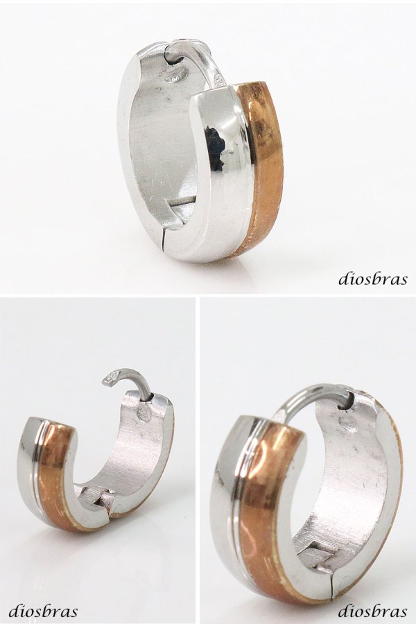画像2: ステンレス フープピアス シルバー 金属アレルギー対応 ローズゴールド ライン メタル素材 シンプル 小さめ フープ ループ リング 輪っか ピアス メンズ アクセサリー レディース 中折れ式 13mm