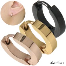 画像1: ステンレス フープピアス ブラック ローズゴールド ゴールド 金属アレルギー対応 光沢 メタル素材 シンプル 小さめ フープ ループ リング 輪っか ピアス アクセサリー メンズ レディース 中折れ式 10mm  メール便なら送料無料 (1)