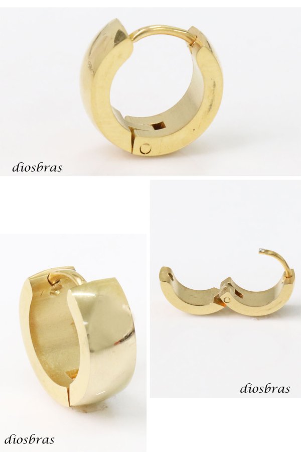 画像2: ステンレス フープピアス ゴールド 金属アレルギー対応 メタル素材 シンプル 小さめ フープ ループ リング 輪っか ピアス メンズ アクセサリー レディース 中折れ式 13mm