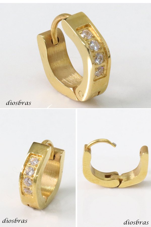 画像2: ステンレス フープピアス ジルコニア ゴールド 金属アレルギー対応 メタル素材  金 シンプル 小さめ フープ ループ リング 輪っか ピアス アクセサリー メンズ レディース 中折れ式 メール便なら送料無料 13mm