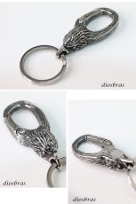 画像2: キーホルダー キーフック キーチェーン シルバー  イーグル　フェザー 羽根 スカル ドクロ 骸骨 髑髏  亜鉛合金製 キーホルダー (2)