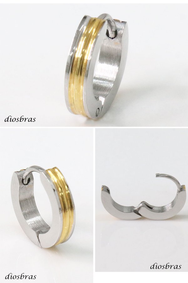 画像2: ステンレス フープピアス シルバー 金属アレルギー対応 ゴールド ライン メタル素材 シンプル 小さめ フープ ループ リング 輪っか ピアス ゴールド メンズ アクセサリー レディース 中折れ式 14mm