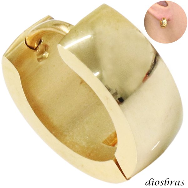 画像1: ステンレス フープピアス ゴールド 金属アレルギー対応 メタル素材 シンプル 小さめ フープ ループ リング 輪っか ピアス メンズ アクセサリー レディース 中折れ式 13mm