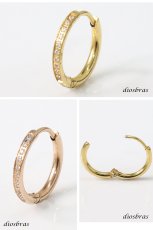 画像4: ステンレス フープピアス ゴールド ローズゴールド ジルコニア 金属アレルギー対応 メタル素材 シンプル 小さめ フープ ループ リング 輪っか ピアス アクセサリー メンズ レディース 中折れ式 ゴールド ローズゴールド 16mm (4)