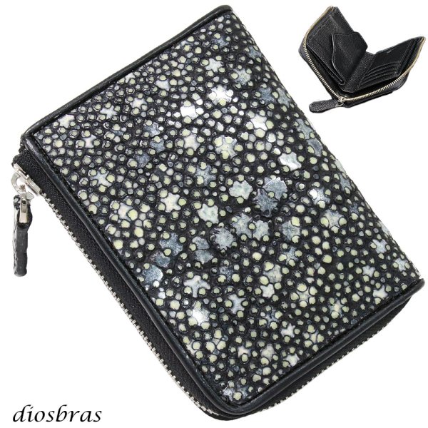 画像1: 財布 ラウンドファスナー スティングレイ メンズ レディース 本革 スティングレー スター エイ革 梅花皮 かいらぎ イバラエイ ウォレット ガルーシャ ラウンド ジッパー スタースティングレー レザーウォレット ロングウォレット バイカー 長財布 牛革 ハンドメイド