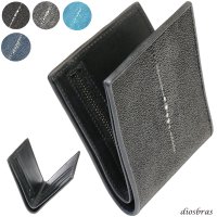 メンズ二つ折り レザーウォレット 本革 スティングレイ  スティングレー エイ革 シンプル スーパースリム 極薄 メンズ短財布 レザーウォレット 革財布 皮財布 ショートウォレット 本物 天然皮革 レディース 紳士財布 プレゼント 二つ折り財布 スティングレー ガルーシャ