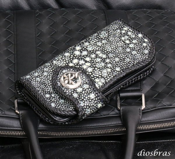 画像8: メンズ長財布 バイカーズウォレット イバラエイ レザーウォレット 本革 カットスティングレー スター エイ革 長財布 バイカーズウォレット シルバー９２５コンチョ 革財布 皮財布 ロングウォレット 天然皮革 梅花皮 かいらぎ メンズ 長財布 ガルーシャ