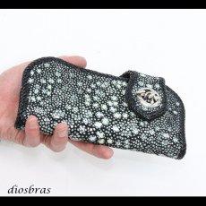 画像3: メンズ長財布 バイカーズウォレット イバラエイ レザーウォレット 本革 カットスティングレー スター エイ革 長財布 バイカーズウォレット シルバー９２５コンチョ 革財布 皮財布 ロングウォレット 天然皮革 梅花皮 かいらぎ メンズ 長財布 ガルーシャ (3)