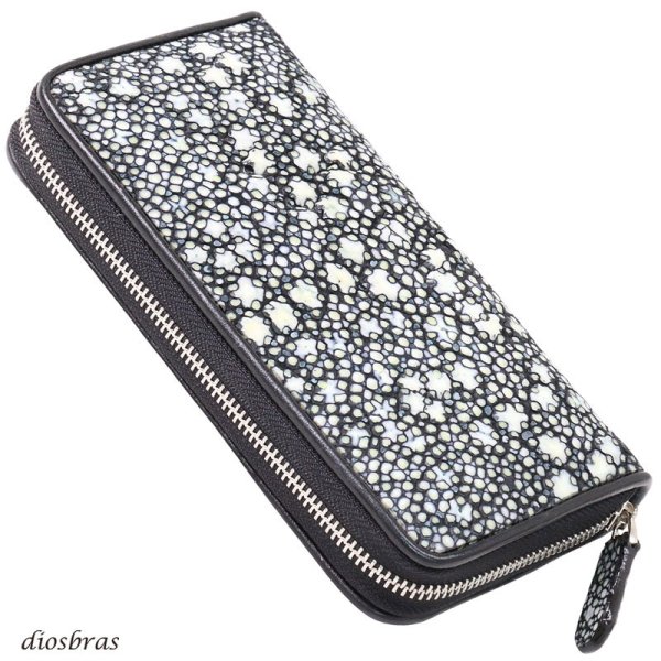 画像1: 財布 ラウンドファスナー スティングレイ メンズ レディース 本革 スティングレー スター エイ革 梅花皮 かいらぎ イバラエイ ウォレット ガルーシャ ラウンド ジッパー スタースティングレー レザーウォレット ロングウォレット バイカー 長財布 牛革 ハンドメイド