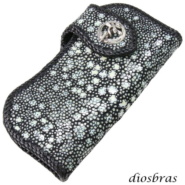 画像1: メンズ長財布 バイカーズウォレット イバラエイ レザーウォレット 本革 カットスティングレー スター エイ革 長財布 バイカーズウォレット シルバー９２５コンチョ 革財布 皮財布 ロングウォレット 天然皮革 梅花皮 かいらぎ メンズ 長財布 ガルーシャ