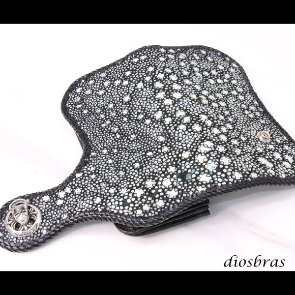 画像5: メンズ長財布 バイカーズウォレット イバラエイ レザーウォレット 本革 カットスティングレー スター エイ革 長財布 バイカーズウォレット シルバー９２５コンチョ 革財布 皮財布 ロングウォレット 天然皮革 梅花皮 かいらぎ メンズ 長財布 ガルーシャ