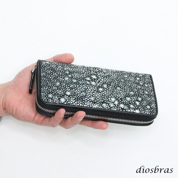 画像2: 財布 ラウンドファスナー スティングレイ メンズ レディース 本革 スティングレー スター エイ革 梅花皮 かいらぎ イバラエイ ウォレット ガルーシャ ラウンド ジッパー スタースティングレー レザーウォレット ロングウォレット バイカー 長財布 牛革 ハンドメイド