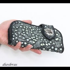 画像3: メンズ長財布 バイカーズウォレット イバラエイ レザーウォレット 本革 カットスティングレー スター エイ革 長財布 バイカーズウォレット シルバー９２５コンチョ 革財布 皮財布 ロングウォレット 天然皮革 梅花皮 かいらぎ メンズ 長財布 ガルーシャ (3)