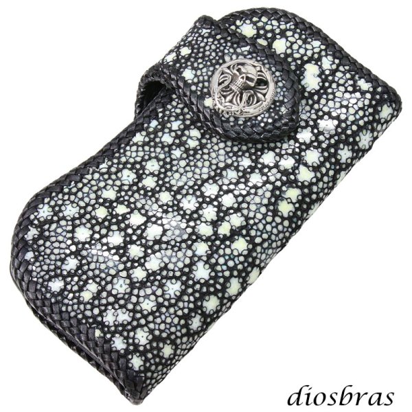 画像1: メンズ長財布 バイカーズウォレット イバラエイ レザーウォレット 本革 カットスティングレー スター エイ革 長財布 バイカーズウォレット シルバー９２５コンチョ 革財布 皮財布 ロングウォレット 天然皮革 梅花皮 かいらぎ メンズ 長財布 ガルーシャ