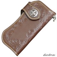 【diosbras-ディオブラス】本革サドルレザーカービングウォレット  アラベスク　カービングバイカーズウォレット　長財布/ロングウォレット　牛革財布　シルバー９２５コンチョヌメ革サイフwallet【CG】