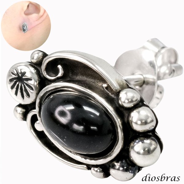 画像1: ブラックスター ピアス ダイオプサイト 本物シルバー925  ピアス 片方 パワーストーン ピアス片耳 片方販売ピアス メンズ レディース