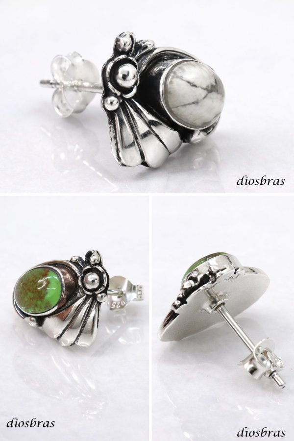 画像3: グリーン ターコイズ ピアス  本物シルバー925  ピアス 片方 トルコ石 ナバホ ネイティブアメリカン インディアン ジュエリー ワンポイント パワーストーン ピアス片耳 片方販売ピアス メンズ レディース 6 5mm メール便なら送料無料