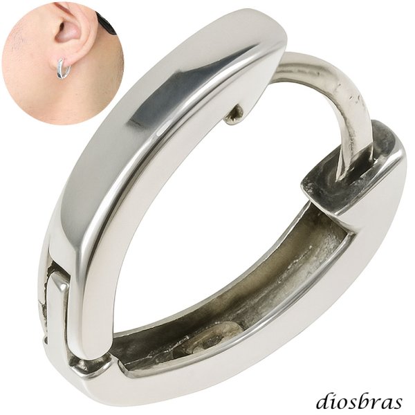 画像1: フープピアス リング シルバー９２５ ピアス メンズ レディース 激安ピアス イヤリング アクセサリー フープ 本物シルバー９２５ 片方ピアス メンズ レディース 鏡面 ライン 楕円 オーバル 中折れ式