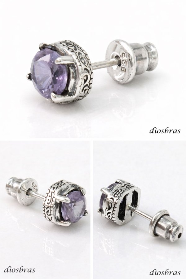 画像2: アメジスト ピアス シルバー925  クロス 十字架 アラベスク ピアス 片方 パワーストーン ピアス片耳 片方販売ピアス メンズ レディース